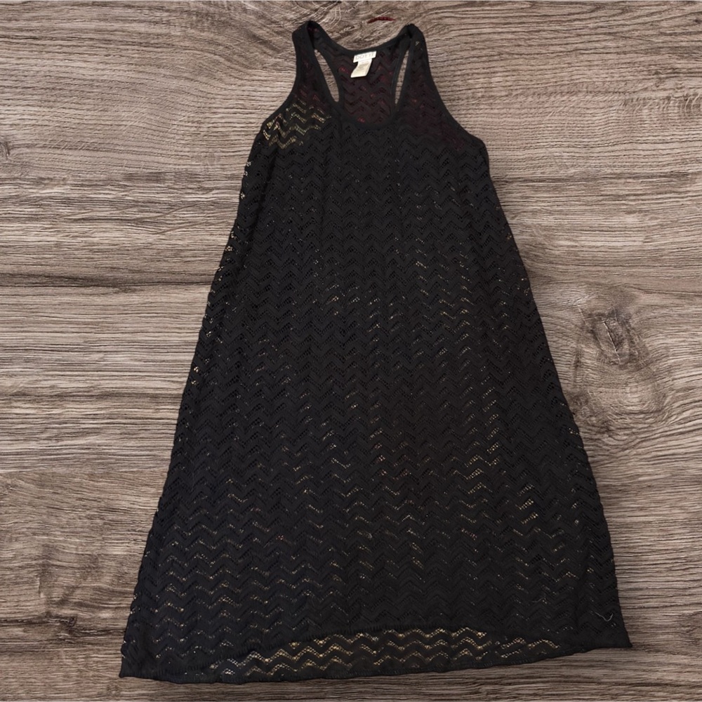 Dotti Black Lace Cover Up Dress Medium | Sheer Beach Festival